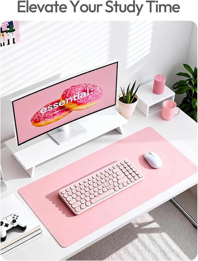 YSAGi Leather Desk Protector, Office Mat, Large Mouse Mat, Non-Slip PU Leather Blotter, Laptop Pad, Waterproof Writing Pad for Office and Home (Light Pink, 23.6" x 13.8") - Image 6