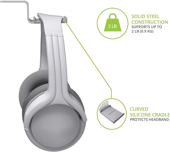 Kanto HH Universal Under Desk Headphone Hook - White - Solid Steel Construction - Mount using 3M adhesive or 2 included screws - Image 4