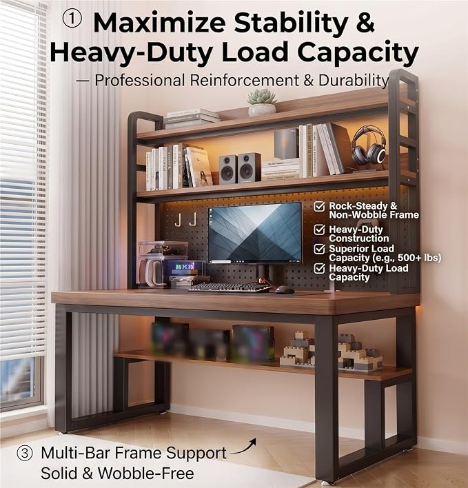 47in Gaming Desk with Pegboard and Hutch Computer Workstation | Optimize Your Space with This Study Table. Features A Steel Frame, Vertical Hutch, and Storage Shelves.(G,120CM/47.2IN) - Image 7