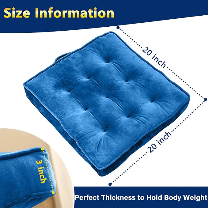 1 MIDDLE ONE Floor Pillow Set of 2, Memory Foam Meditation Cushion, Floor Cushions for Adults Sitting, Large Square Seat Cushions for Yoga, Couch, Sofa, Kids, Living Room, 20x20 Inch (Navy Blue) - Image 7