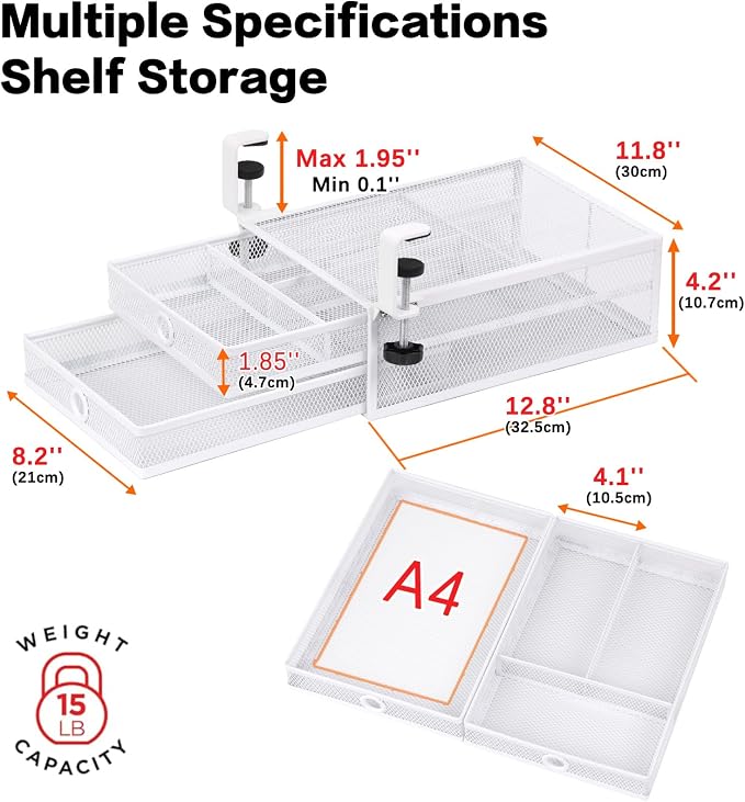 Under Desk Drawer, Clamp on Desk Organizer Slide Out Table Storage No Drill - Image 3