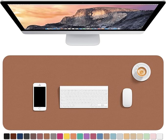 Hsurbtra Desk Pad, 30" x 14" PU Leather Desk Mat, XL Extended Mouse Pad, Waterproof Desktop Blotter Protector, Non-Slip Ultra Thin Large Laptop Keyboard Writing Mat for Office Home, Dark Apricot by Hsurbtra