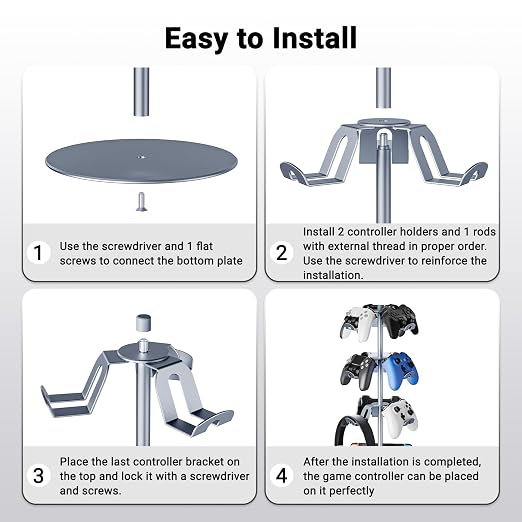 Gaming Controller Holder Aluminum Alloy 4 Layers,360-degree rotatable Headphone Stand,Gaming Controller Stand for Xbox PS5 PS4 Switch,Gaming Controller Headset Holder for Gaming Accessories - Image 3