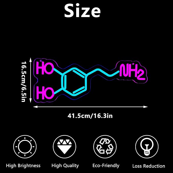 Dopamine Molecule Neon Sign Dimmable LED Light Up Wall Decor Science Chemistry Structure Art Aesthetic Happy Hormone Sign for Lab, Office, Classroom Graduation Christmas Gift(16.3 * 6.5in) - Image 6