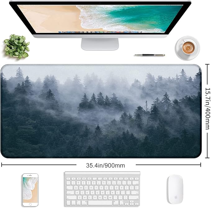 Gray Forest Mouse Pad with Seam Edge Design, Non Slip Rubber Keyboard Pad | Large Extended Mouse Pad; Full Desk Coverage; Waterproof Coating; Stable Anti-Slide Base For Gaming, Office, Study Daily Use - Image 2