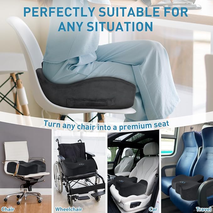 BlissTrends Extra Thick Seat Cushion for Office Chair & Car Seat, Grey | XX-Large Tailbone & Sciatica Relief, Ergonomic Support, High-Density Memory Foam, Comfort for Extended Sitting - Image 5