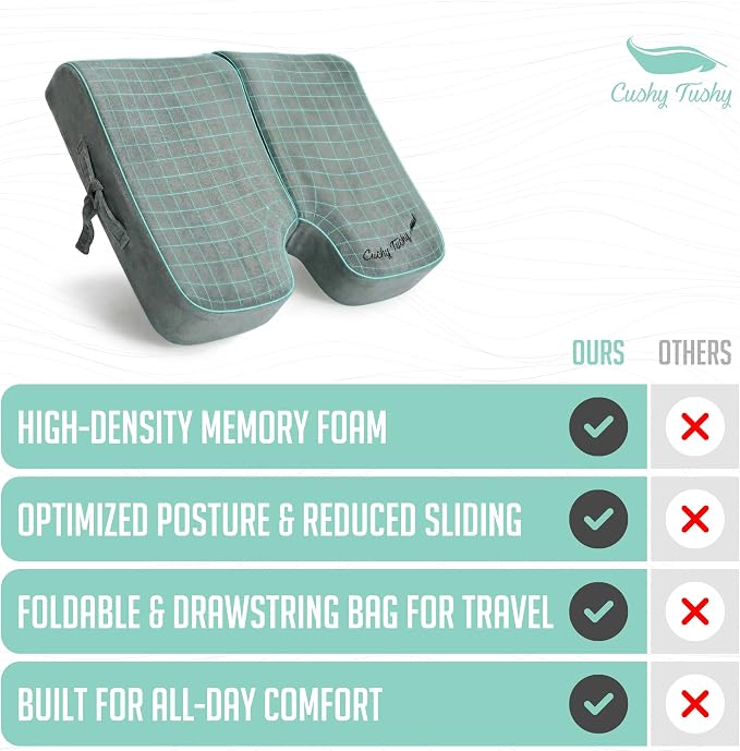 Cushy Tushy Premium Foldable Wheelchair Cushion - for Relief of Lower Back, Sciatic, Butt and Tailbone Pain - for Home & Office Use, Perfect for Travel or Driving - Gray Coccyx Seat Cushion - Image 8