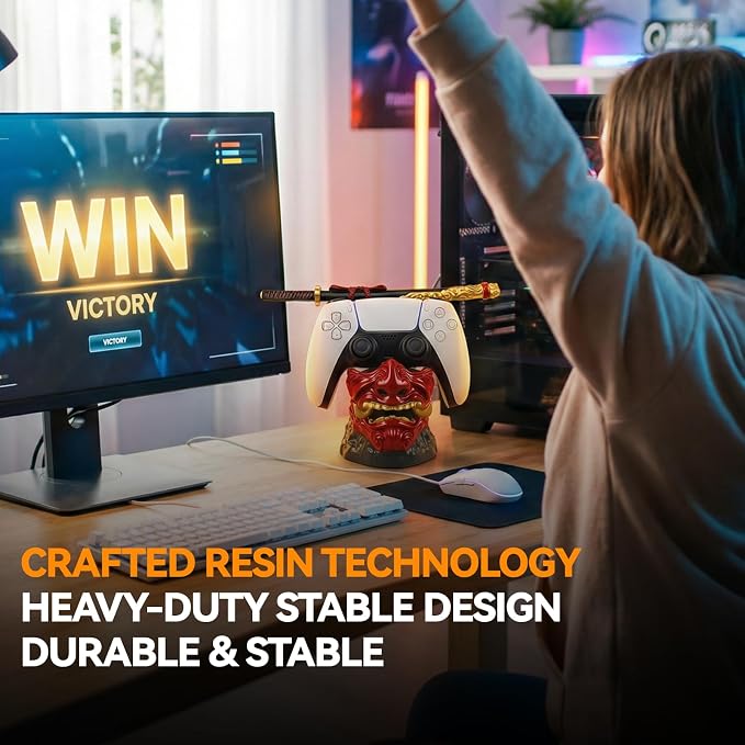 Gaming Controller Holder Stand Accessories: Samurai Warrior Mask Stand for PS5 Xbox Switch & Headsets, Resin Multi-Device Gaming Stand Desktop Organizer & Unique Gamer Gift - Image 6