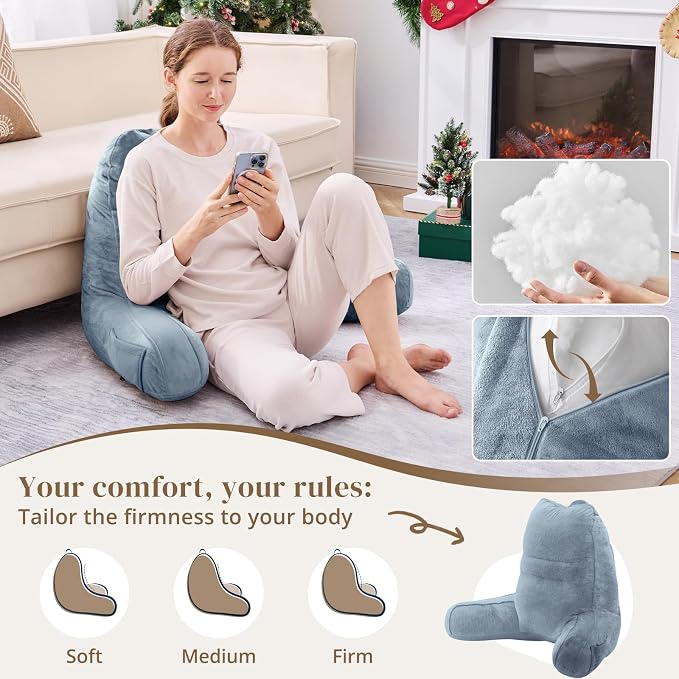Sasttie Reading Pillow for Bed, Back Pillow for Sitting Up, Greyish Blue - Image 3