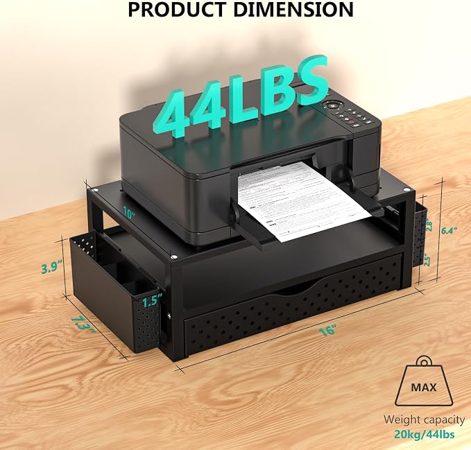 WALI Monitor Stand Riser with Drawer and 2 Pen Holders | Desk Organizers and Accessories for Computer, Printer, Laptop Stand for Home Office Supplies, (PTT004-B), 1 Pack, Black - Image 2