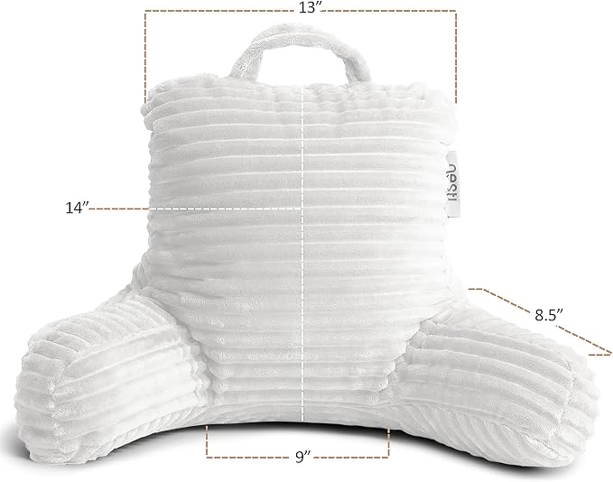 Nestl White Reading Pillow with Bed Desk for Laptop and Writing, Luxe Cut Plush Back Pillow for Sitting Up, Back and Arms Adjustable Support for Kids and Teens, Foldable Lap Desk for Bed 19x11” - Image 3