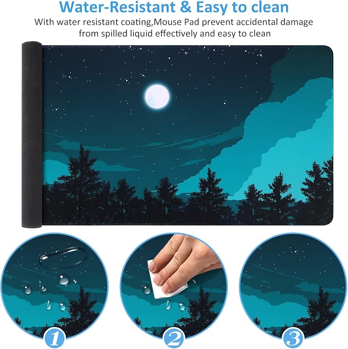 iCasso Extended Gaming Mouse Pad 35.4x15.7in Desk Pad,Silent Night | Large Non-Slip Rubber Base Mousepad with Stitched Edges,Waterproof Keyboard Mouse Mat for Work Home Office - Image 4