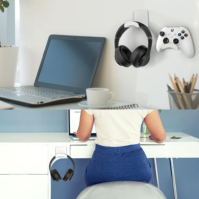 HomeMount Headphone Stand Headset Holder - Adhesive Gaming Headphone Hanger Hook Desk Mount for Most Headphone & Controller (White) | Space-saving headphone hanger and wall mount alternative, durable ABS with non-slip pad, supports up to 1 kg - Image 6
