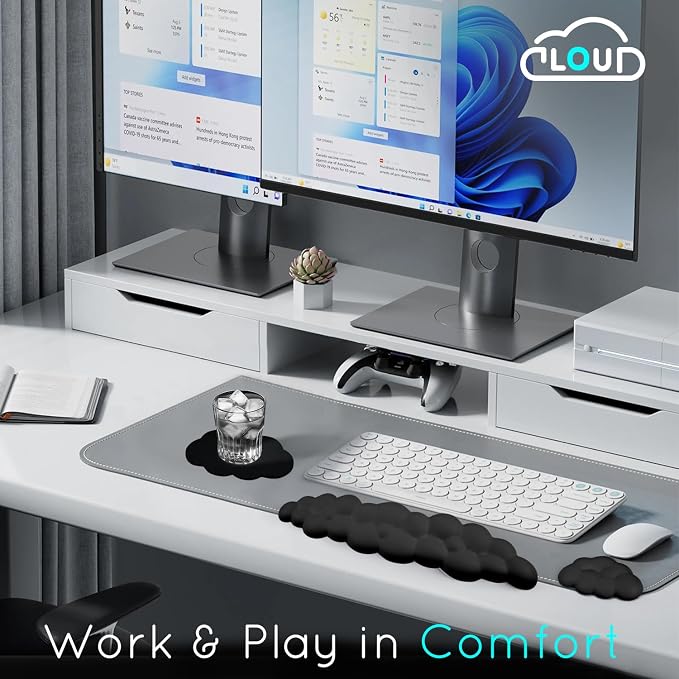 Cloud Wrist Rest for Computer Keyboard Arm Wrist Rest with Non-Slip Base Extended Wrist Rest Ergonomic Memory Foam for Keyboard and Mouse Typing Pain Relief, Office, Gaming, Computer - Image 5