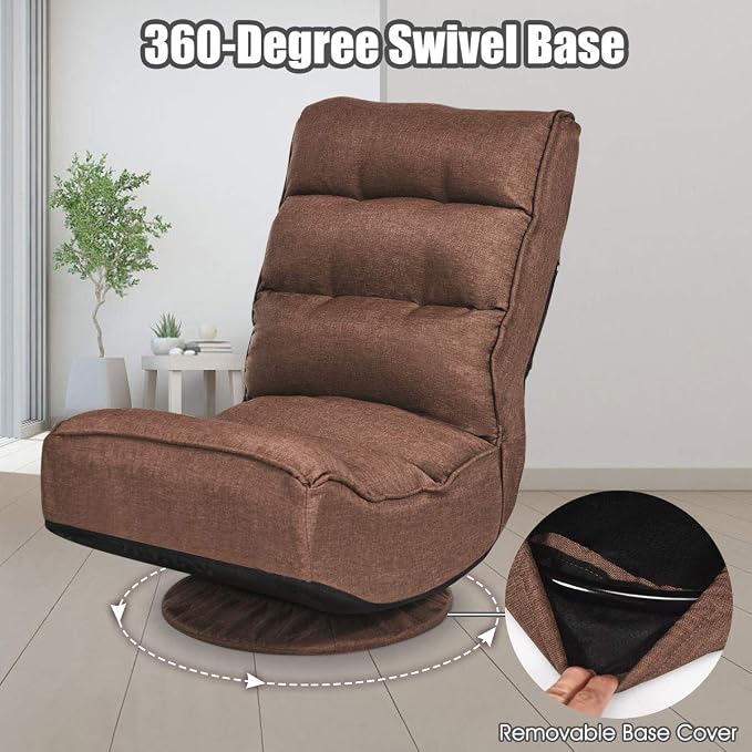Giantex 360 Degree Swivel Floor Chair, Folding Floor Gaming Chair with 6 Positions Adjustable, Lazy Sofa Lounge Chair w/Tufted Back Support, Video Gaming Chair for Reading TV Watching (Brown) - Image 7