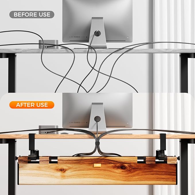No Drill Thickened Under Desk Cable Management,38.5In,Wood-Grain - Image 7