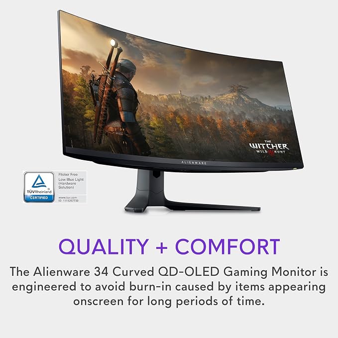 Alienware AW3423DWF Curved QD-OLED Gaming Monitor - 34-inch Quantum Dot, 0.1Ms 165Hz 21:9, 99.3% DCI-P3 Color Gamut, VESA DisplayHDR, 400, AMD FreeSync Premium Pro - Black - Image 7