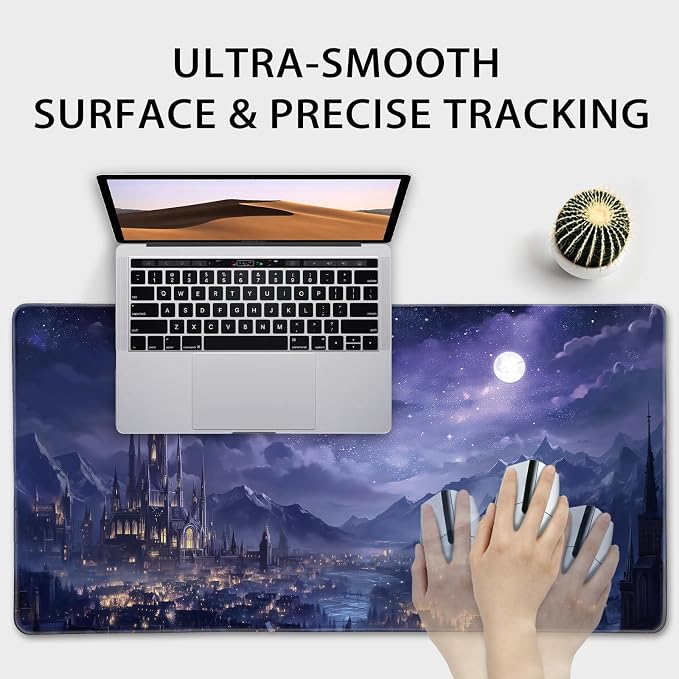 Fantasy Castle Night Large Gaming Mouse Pad Desk Mat 31.5"x15.7" | Extended Mousepad, Non-Slip Rubber Base , Stitched Edges, for Computer/Laptop/Office/Home - Image 5