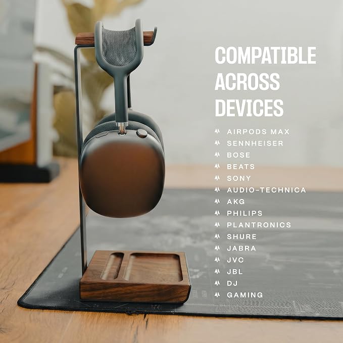 COREMINDED Universal Headphone Stand for Desk, Walnut Wood Headset Holder | Fits All Headphones incl AirPods Max, Heavy Duty Solid Wood, Sturdy & Stable, Gaming Headset Organizer, Gift Ready Box - Image 6