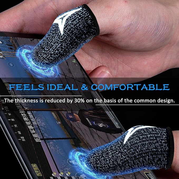 30 Pack Black,Silver Fiber Gaming Finger Sleeves for Mobile Gaming - Image 5