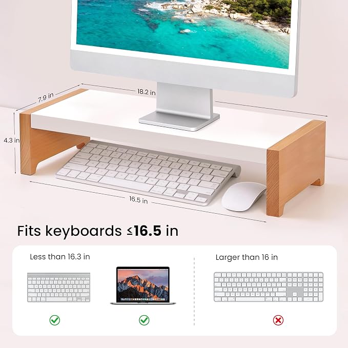 ARCOBIS Monitor Stand Riser | White Metal & Wood Computer Monitor Stand Riser for Desk, Max Load Capacity 40LB - Image 2