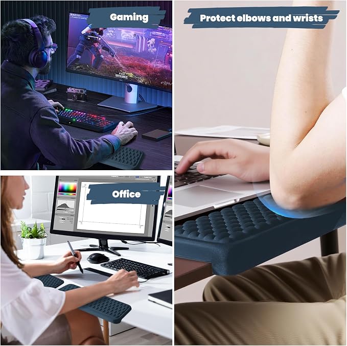 Arm Rest for Desk, L-Shaped Memory Foam Elbow Pads with Non-Slip Base, 2-Piece Ergonomic Desk Edge Cushion & Wrist Rest for Computer Keyboard, Office and Home Use (Blue) - Image 4