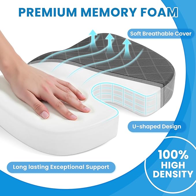 TushGuard Memory Foam Office Chair Seat Cushion - Dark&Light Grey, X-Large | for Car Seat, Airplane, Desk Chair - Sciatica & Hip & Coccyx Pain Relief Cushion for Long Sitting Office Workers, Car Drivers - Image 3