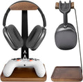 GEVO Headphone Stand, Walnut Wood Headset Stand with Controller Holder, Headphones Holder for Gaming, Office and Desk Compatible with AirPods Max, Bose, Sennheiser, Corsair by GEVO