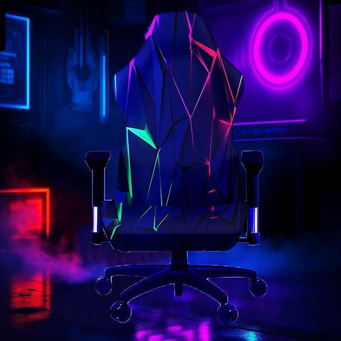 Blacklight Gaming Chair Cover – UV Reactive Neon Geometric Pattern Desk Chair Slipcover, Glow in the Dark Stretch Washable Chair Protector for Esports Chairs, Gamer Room Decor - Image 2