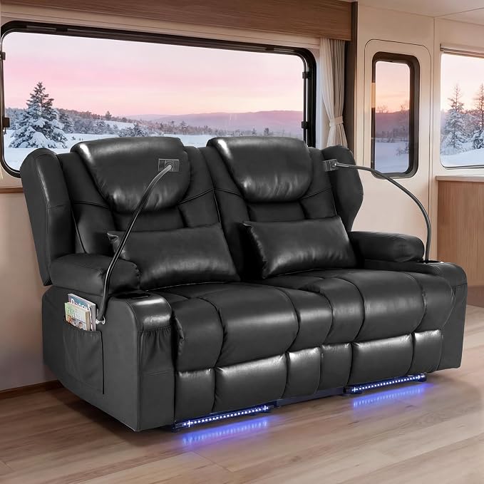 Redlife Power Loveseat Recliner Sofa with Blue LED Base Lights - Image 2