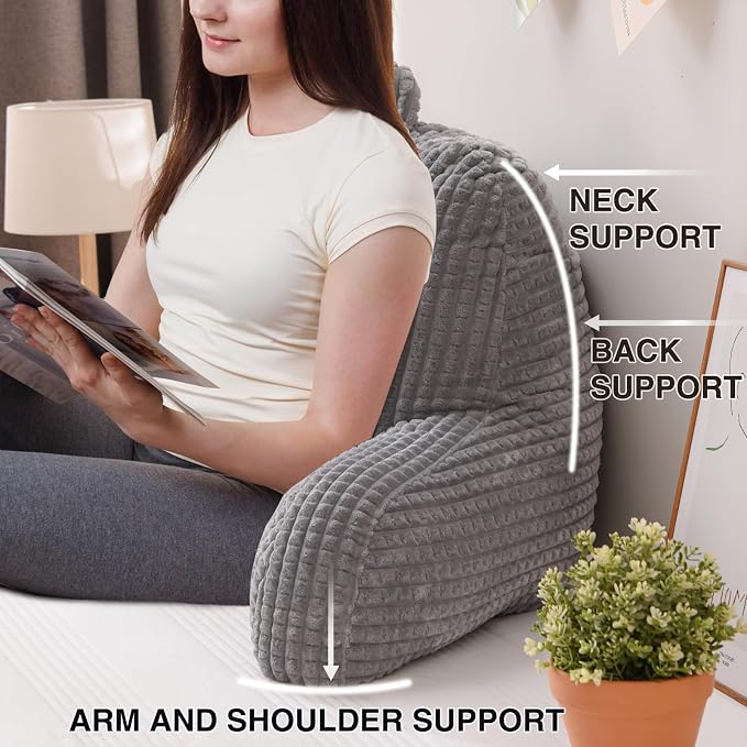 A Nice Night Grey 18.5" Bed Wedge Reading Pillows with Arms for Sitting - Image 5