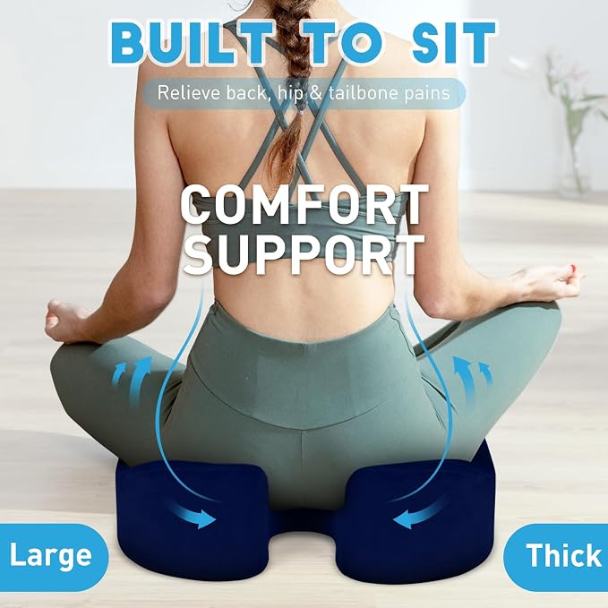 BlissTrends Extra Thick Seat Cushion for Office Chair & Car Seat, Blue | XX-Large Tailbone & Sciatica Relief, Ergonomic Support, High-Density Memory Foam, Comfort for Extended Sitting - Image 6