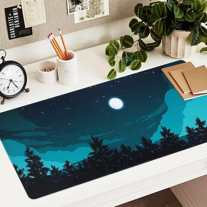 iCasso Extended Gaming Mouse Pad 35.4x15.7in Desk Pad,Silent Night | Large Non-Slip Rubber Base Mousepad with Stitched Edges,Waterproof Keyboard Mouse Mat for Work Home Office - Image 6