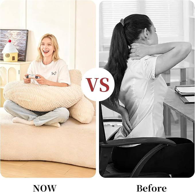 19" Reading Pillow for Bed,U Shaped Arm & Elbow Support,White Corduroy | Backrest Supports Back,U Shaped Lap Pillow Cushions Arms,Elbows & Wrists,Ribbed Corduroy for Reading,Gaming,Watching TV - Image 7