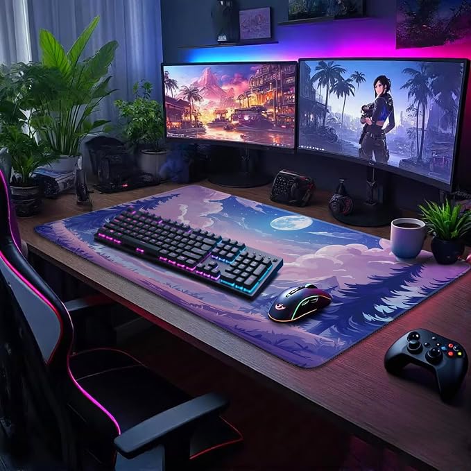 Mountain Moonlight Gaming Mouse Pad Desk Mat 31.5"x15.7" | Extended Mousepad, Non-Slip Rubber Base , Stitched Edges, for Computer/Laptop/Office/Home - Image 2