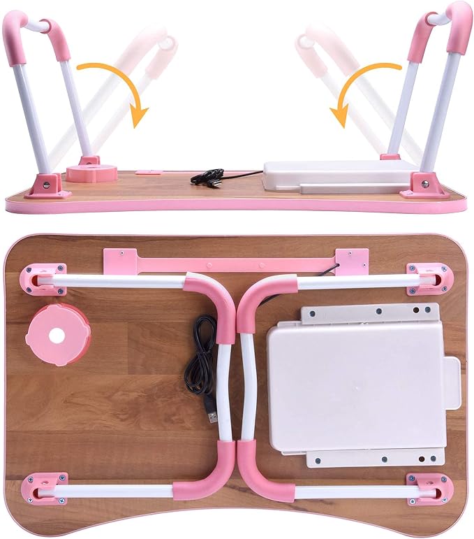 Slendor Bed Desk for Laptop and Writing with Storage, Cup Holder, Light - Image 7