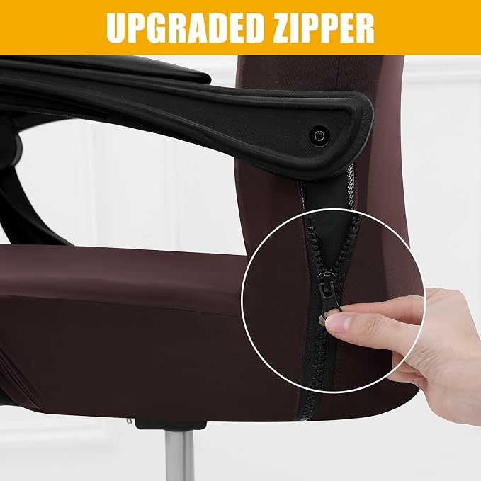Smiry Stretch Printed Office Computer Desk Chair Covers, Brown | Universal Desk Rotating Chair Slipcovers Removable Washable, Soft Fit Anti-Dust Spandex Protector Cover with Zipper - Image 3