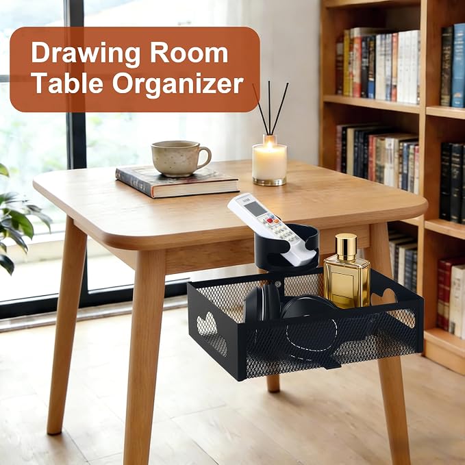 Under Desk Organizer 360° Swivel with Cup Holder,Holds Up to 7lbs - Image 5