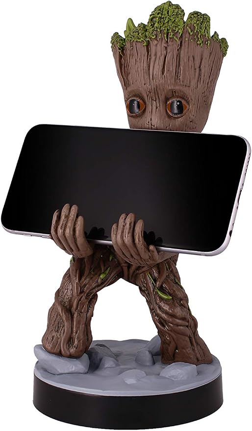 Exquisite Gaming: Guardians of The Galaxy: Toddler Groot - Original Mobile Phone & Gaming Controller Holder, Device Stand, Cable Guys, Marvel Licensed Figure, Black by ExquisiteGaming