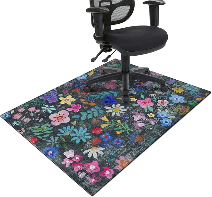 Office Chair Mat for Hardwood & Tile Floor,Boho Floral 36"x48" Office Computer Chair Mat for Rolling Chairs,Under Desk Non Slip Gaming Rug,Rubber Backing Large Low-Pile Carpet Protector Mat(Cyanblue) by puwbnhj