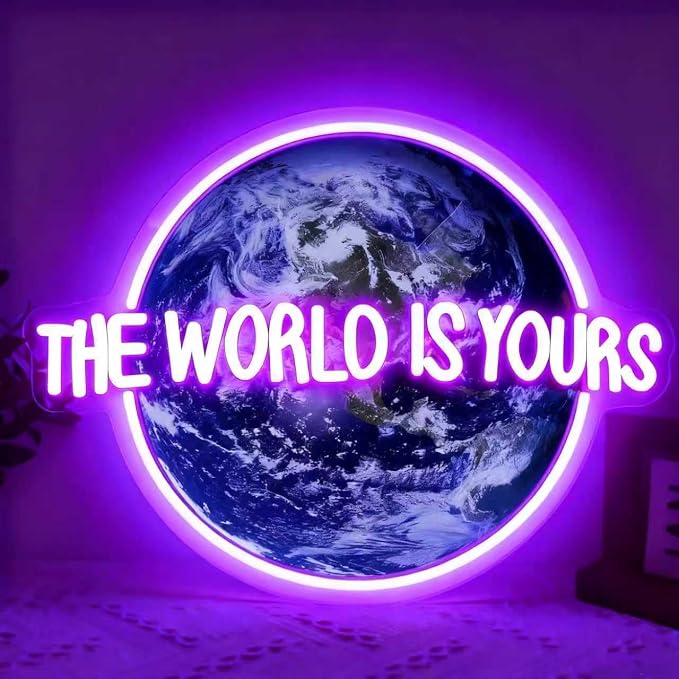 The World is Yours Neon Sign, Planet Led Neon Light Signs for Wall Decor Gaming LED Light up Sign Lamp for Party Bedroom Bar Game Room Man Cave Birthday Gamer Gift Dimmable USB Powered(16.4"*12.2") by Unknown
