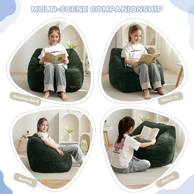 MAXYOYO Kids Bean Bag Chair, Convenient Bean Bag Sofa with Handle | Comfy Toddler Chair for Boys and Girls, Accent Sofa Chair with Pocket for Gaming Reading, Dark Green - Image 3