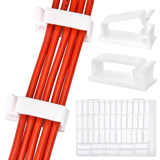 50Pcs Self Adhesive Cable Management Clips,Cable Organizers Wire Clips Cord Holder for PC Laptop Ethernet Cable Desktop Home Office(1.52’’ x 0.59’’ x 0.57’’,White) - Image 2
