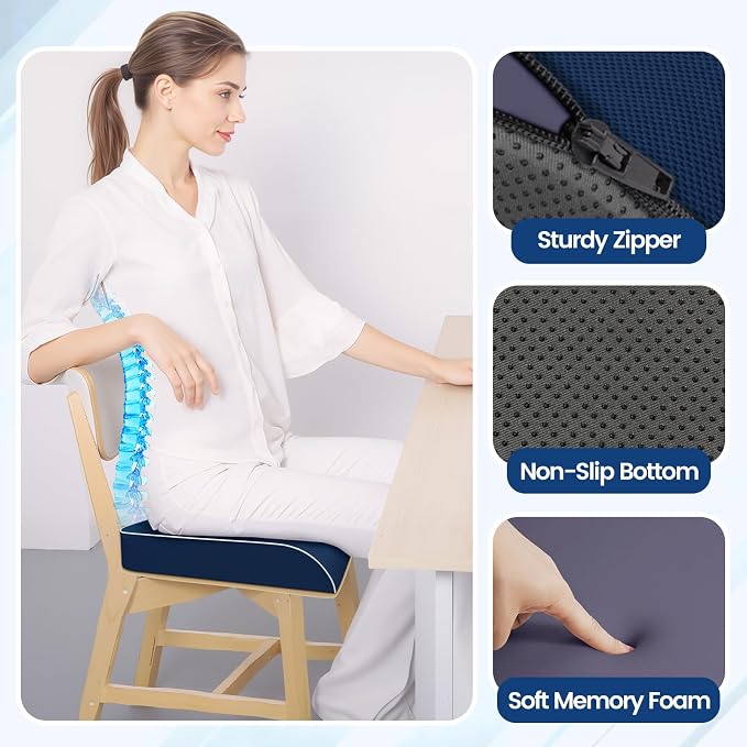 SweetSlubr Seat Cushion, Chair Pad, Memory Foam Tailbone Pain Relief | Office Chair Cushion for Tailbone Pain Relief, Non-Slip Cover, Soft Support for Office Chair, Car Seat,Large/Dark Blue - Image 7