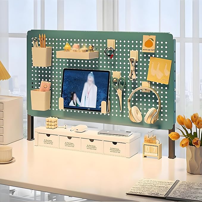 Office Pegboard Wall Organizer, Pegboard Desk with Height Adjustable in 6 Levels, Pegboard Wall Organizer for Wall Organize Home Office and Gaming Setup(Green,60x40cm/23.6x15.7in) by CTREVL