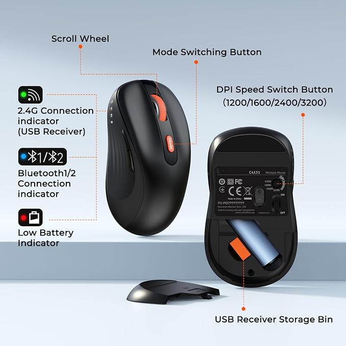 MEETION Bluetooth Keyboard and Mouse Combo, Silent Multi-Device, Black - Image 5