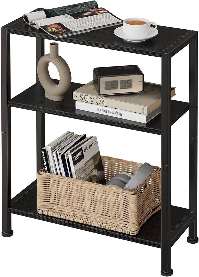 3-Tier Side Table, Small EndTable, Sofa SideTable for Narrow Spaces, Slim EndTable, NightstandTable, Skinny Bedside Table, for Living Room, Bedroom, Office, Black by VANTIMO