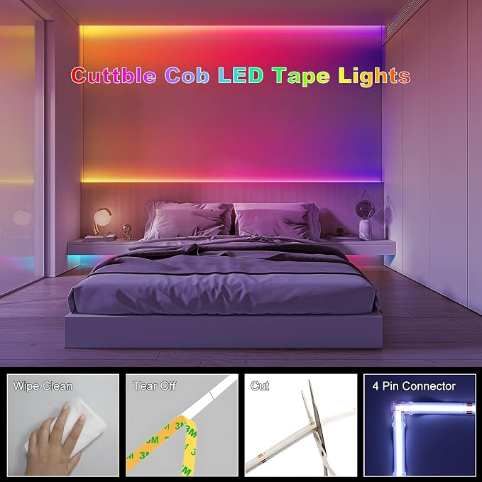 20FT LED Strip Lights COB Smart IC, 24V Color Changing RGB LED Lights - Image 8