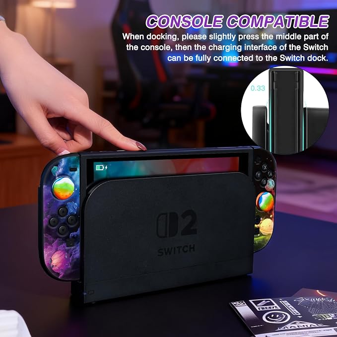 DLseego Protective Soft Case for Nintendo Switch 2 (2025), Soft Grip Cover for Handle, Detachable Joy-C Controller Shockproof & Scratch-Resistant Console Shell, 2 Thumb Grips, Planets - Colourful 3 - Image 2