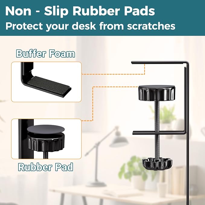 Cable Management Under Desk, 25.3'' No Drill Desk Cable Management Tray with Clamp, Metal Cord Organizer for Standing Desk, Computer Wire Management for Home Office & Gaming Setup, Black - Image 5